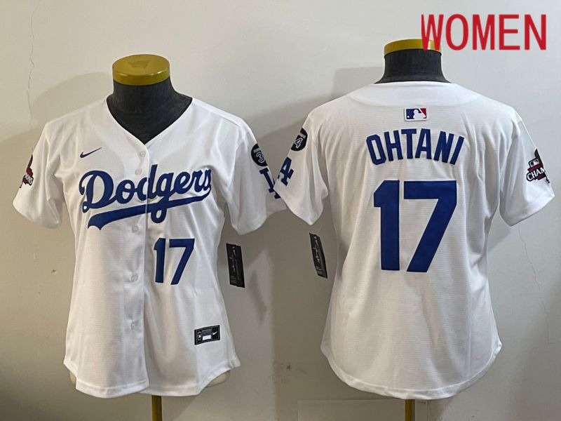 Women Los Angeles Dodgers 17 Ohtani White Game 2024 Nike MLB Jersey style 12097